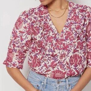 Evereve Ari Ruffle Collar Floral Print Blouse  SZ Small NEVER WORN